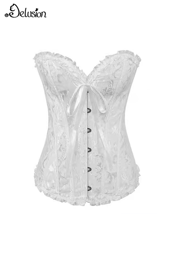 1/3 Delusion Women Gothic Vampire Bride Floral Pattern Flounce Hem Overbust Corset